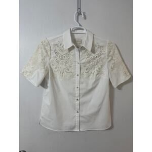 Chico's Women Button Up Embroidered Lace Collared Shirt - Size 0 (Small/4)